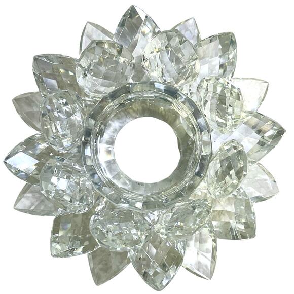 Shannon by Godinger Ireland Crystal 9" Prism Lotus Pillar Candle Holder - Picture 3 of 7